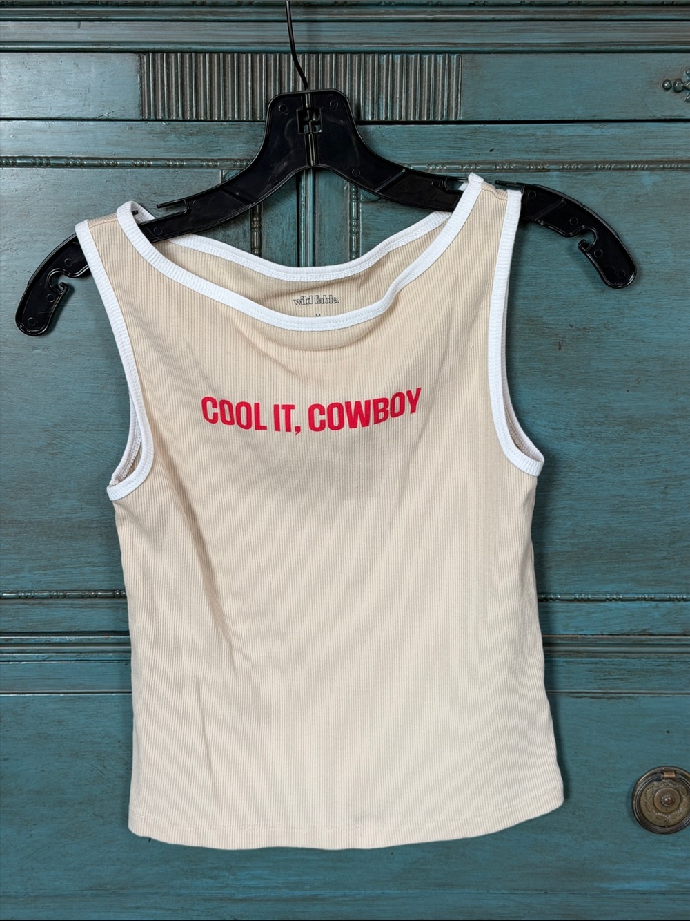 wild fable Cream Ribbed Tank with Red 'COOL IT, COWBOY' Print